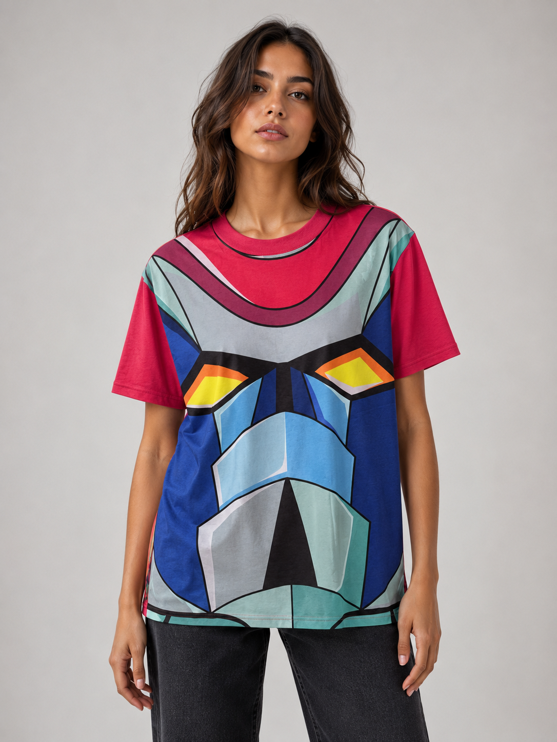T-shirt Over Donna Stampa Robot Colorata