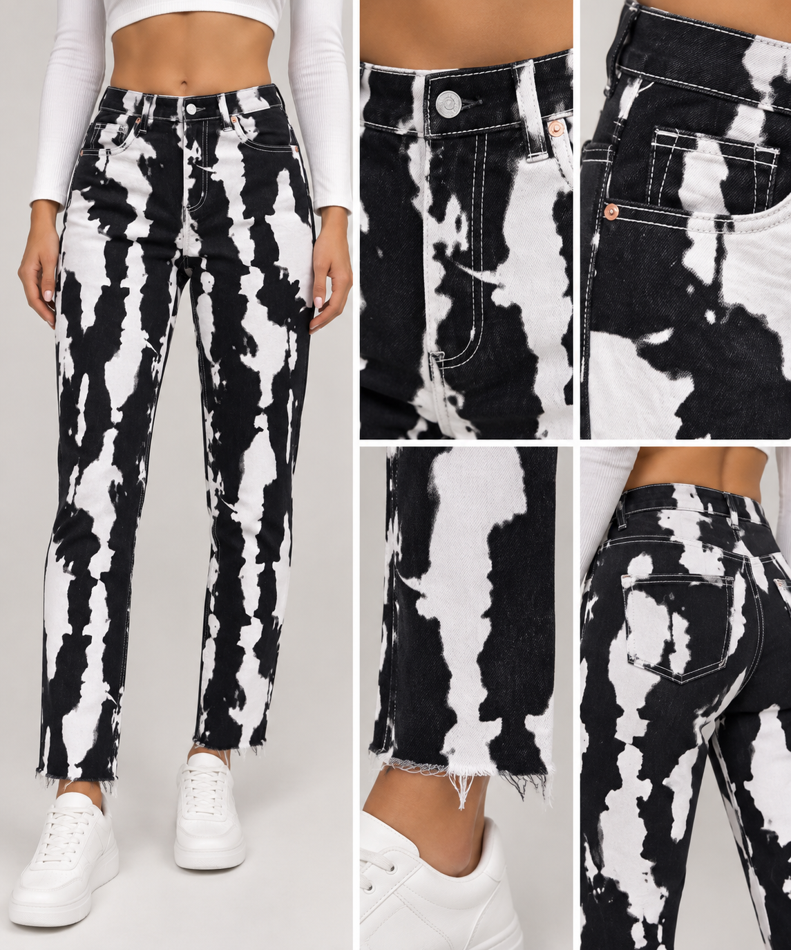 Jeans (H1901) Donna Gamba Larga Fantasia Bicolor – Modello Trendy