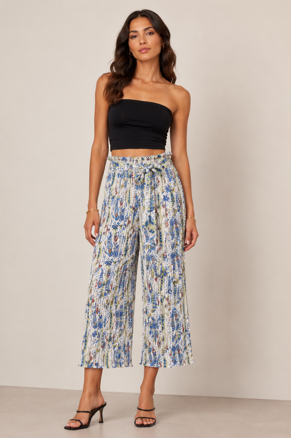 Pantalone Palazzo Donna Fantasia Etnica con Cintura (BQ865-10)