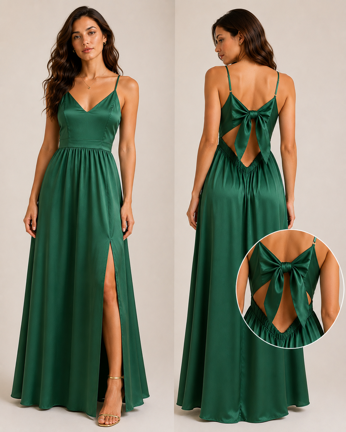 Abito Lungo Donna in Raso con Maxi Fiocco sulla Schiena e Spacco – Eleganza da Cerimonia