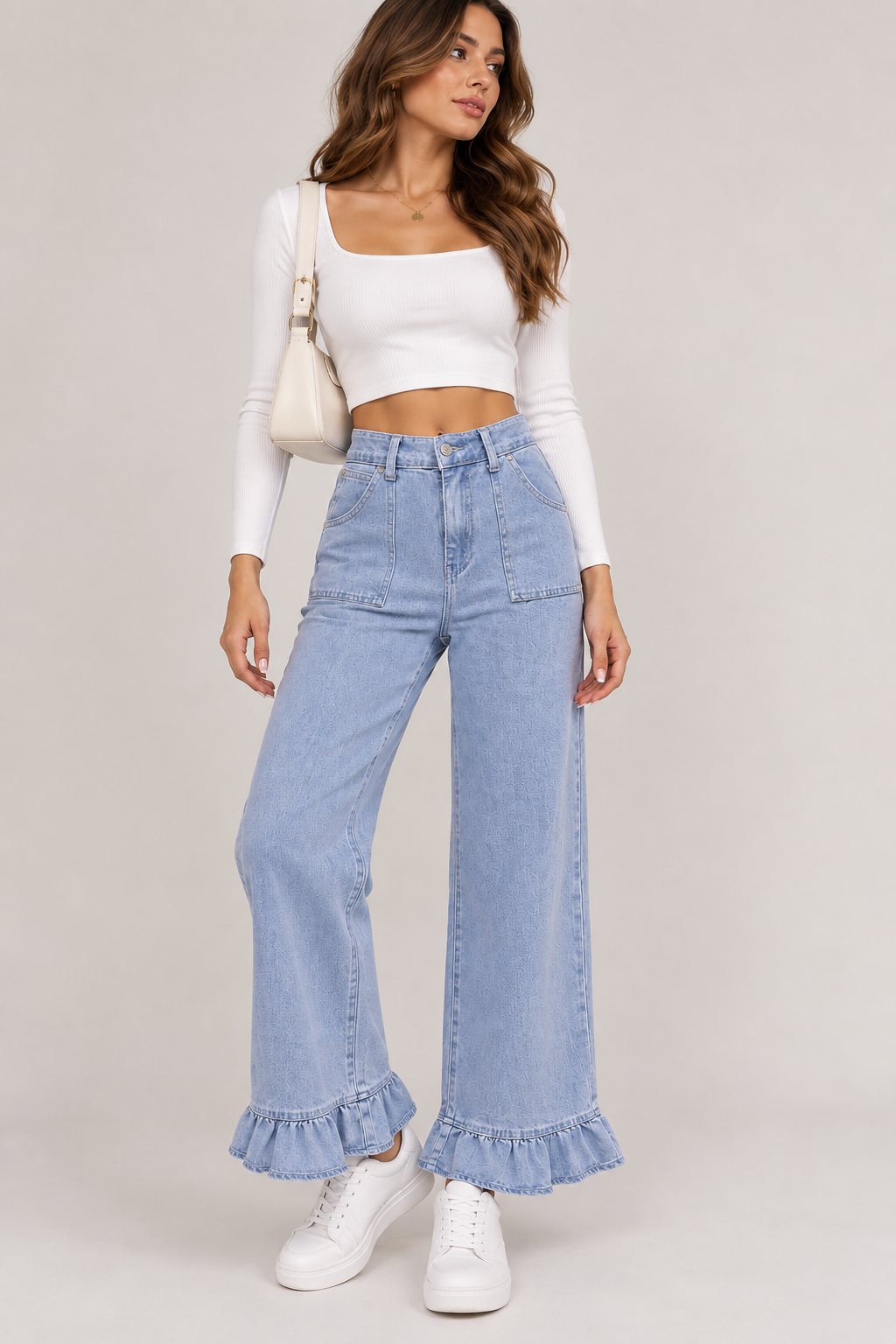 Jeans (K123) Donna Gamba Larga con Volant – Modello Fashion