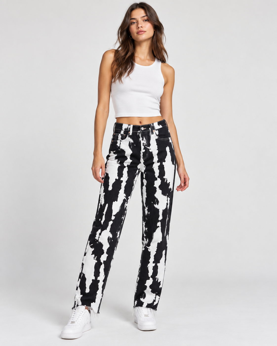 Jeans (H1901)  Donna Gamba Larga Fantasia Bicolor – Modello Trendy