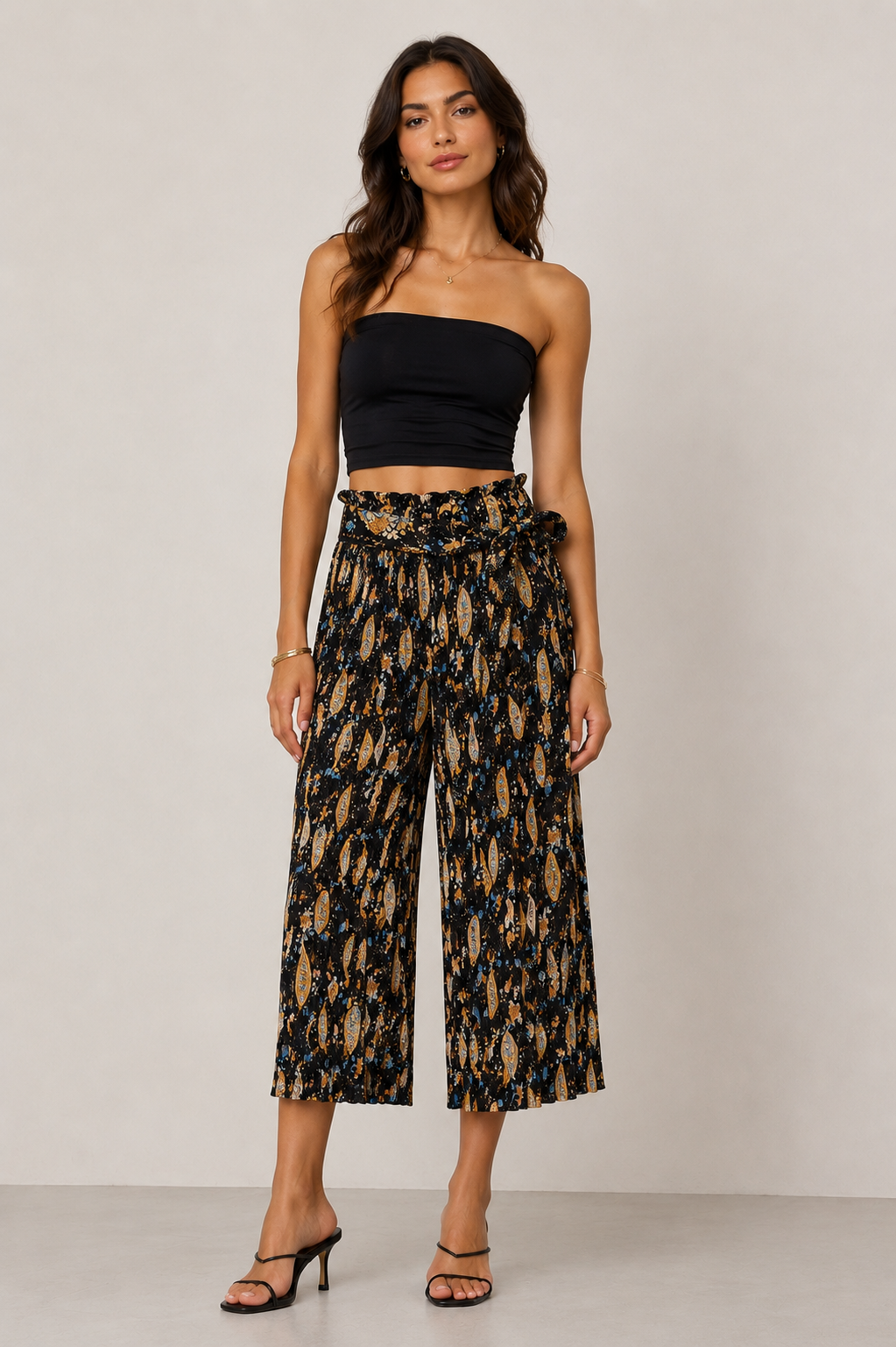 Pantalone Palazzo Donna Fantasia Etnica con Cintura (BQ865-10)