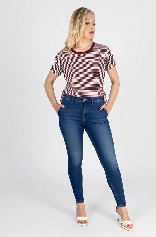 T-SHIRT A RIGHE CON COULISSE LATERALE
