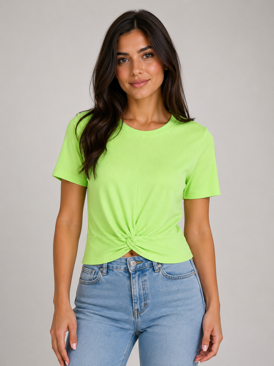 T-Shirt Donna a Costine con Nodo Frontale – Maglia Slim Fit Casual