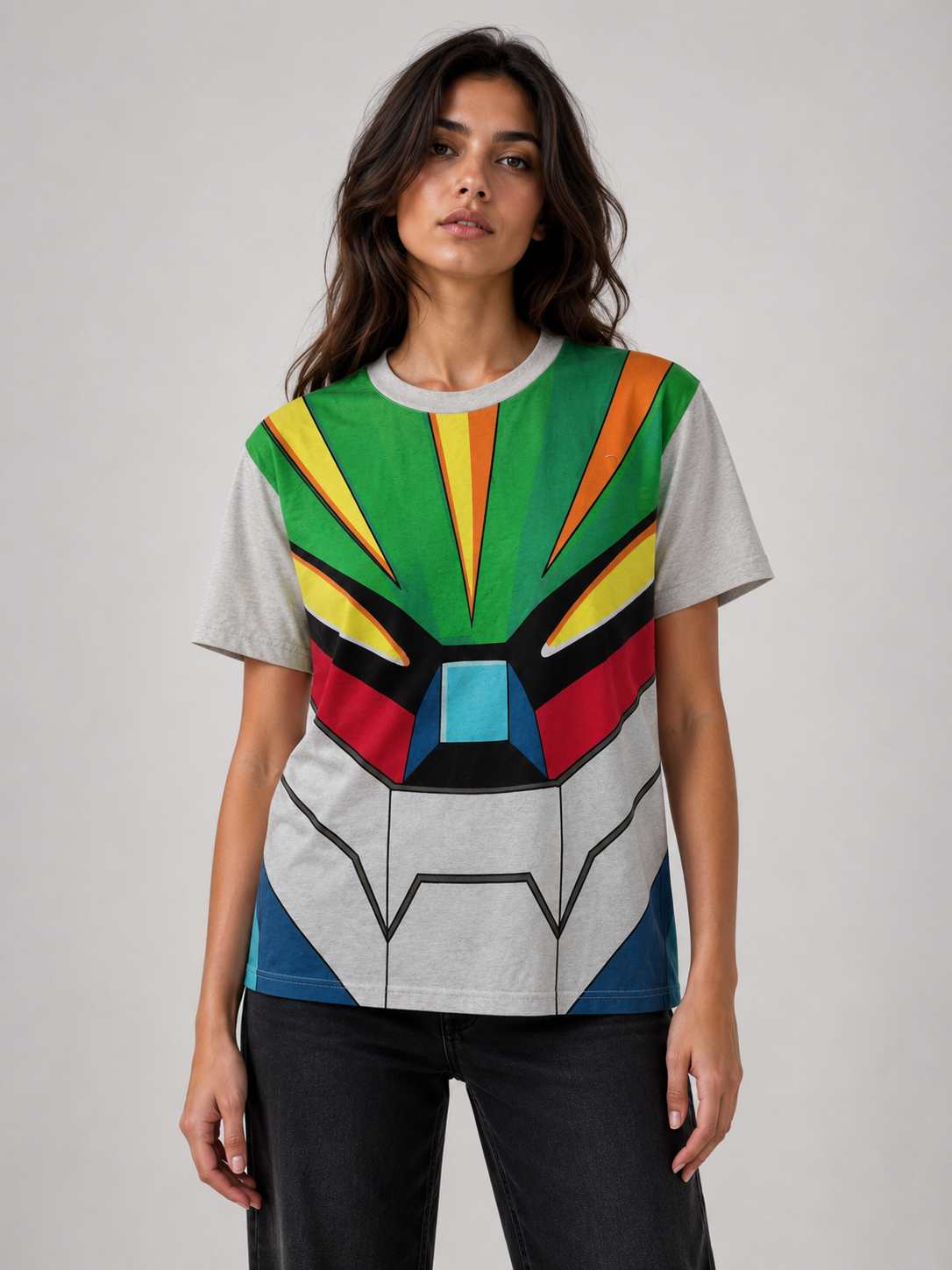T-shirt Over Donna Stampa Robot Colorata