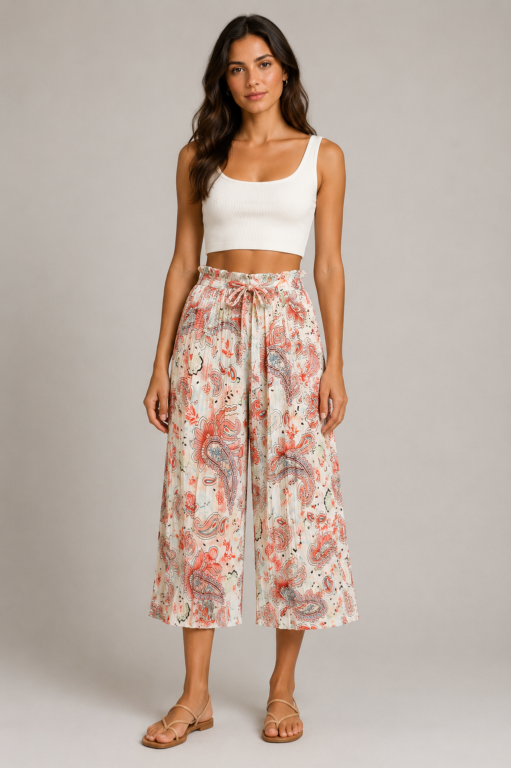 Pantalone Palazzo Donna Fantasia Paisley con Cintura (BQ865-47)