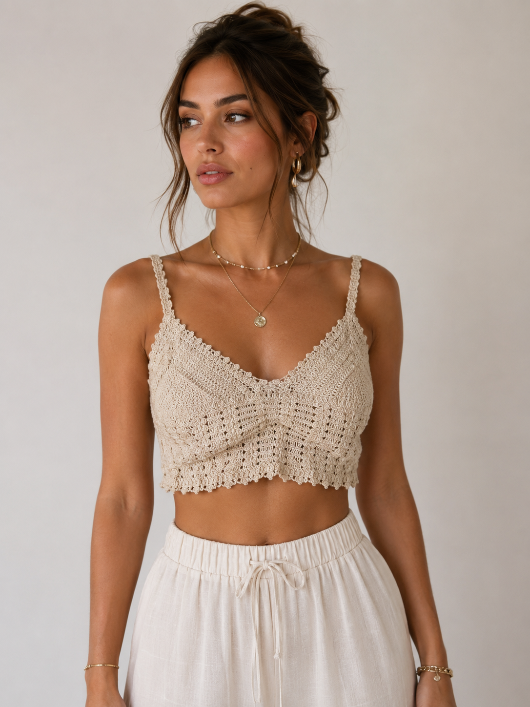 Top Donna Crochet con Spalline – Bralette in Pizzo Effetto Uncinetto