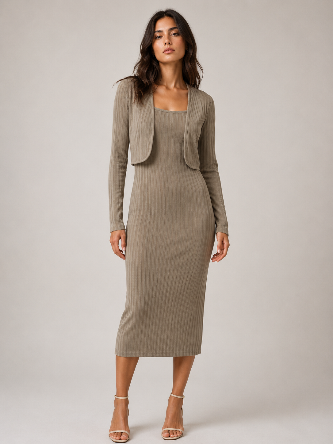 Abito Donna Midi a Costine con Bolerino