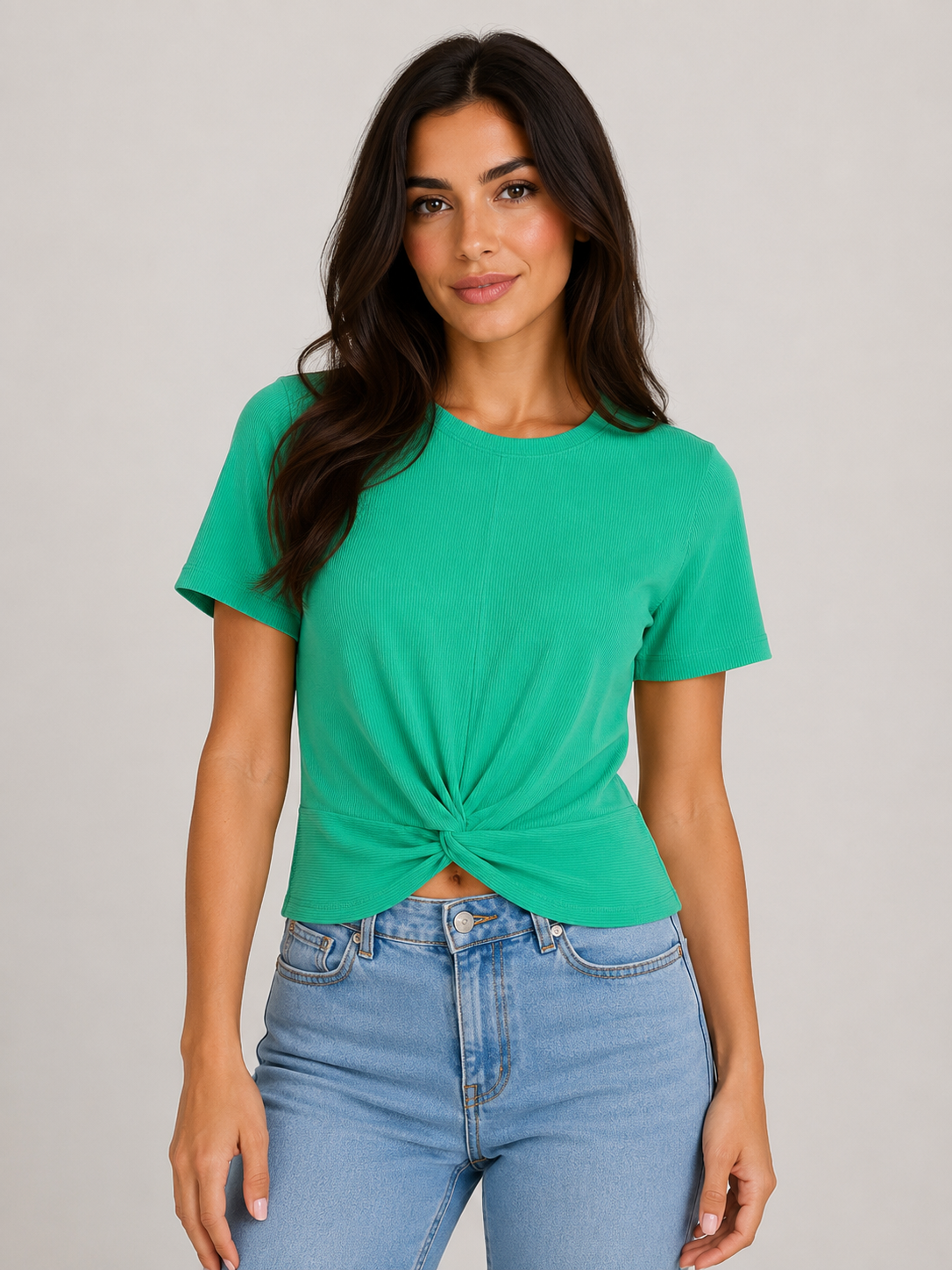 T-Shirt Donna a Costine con Nodo Frontale – Maglia Slim Fit Casual