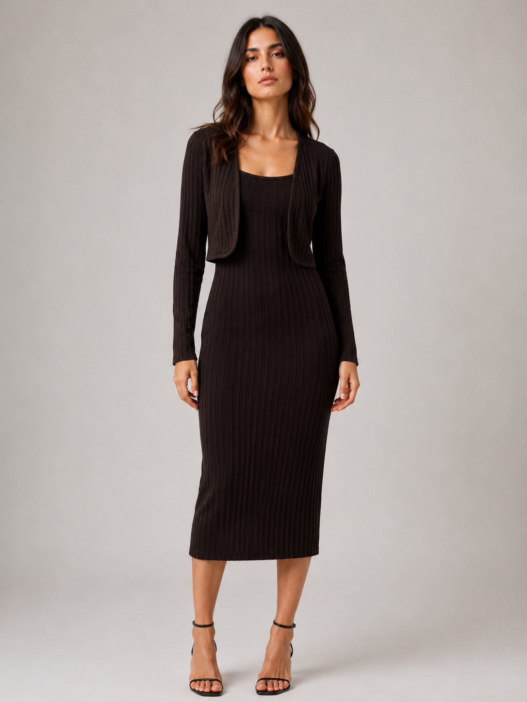 Abito Donna Midi a Costine con Bolerino