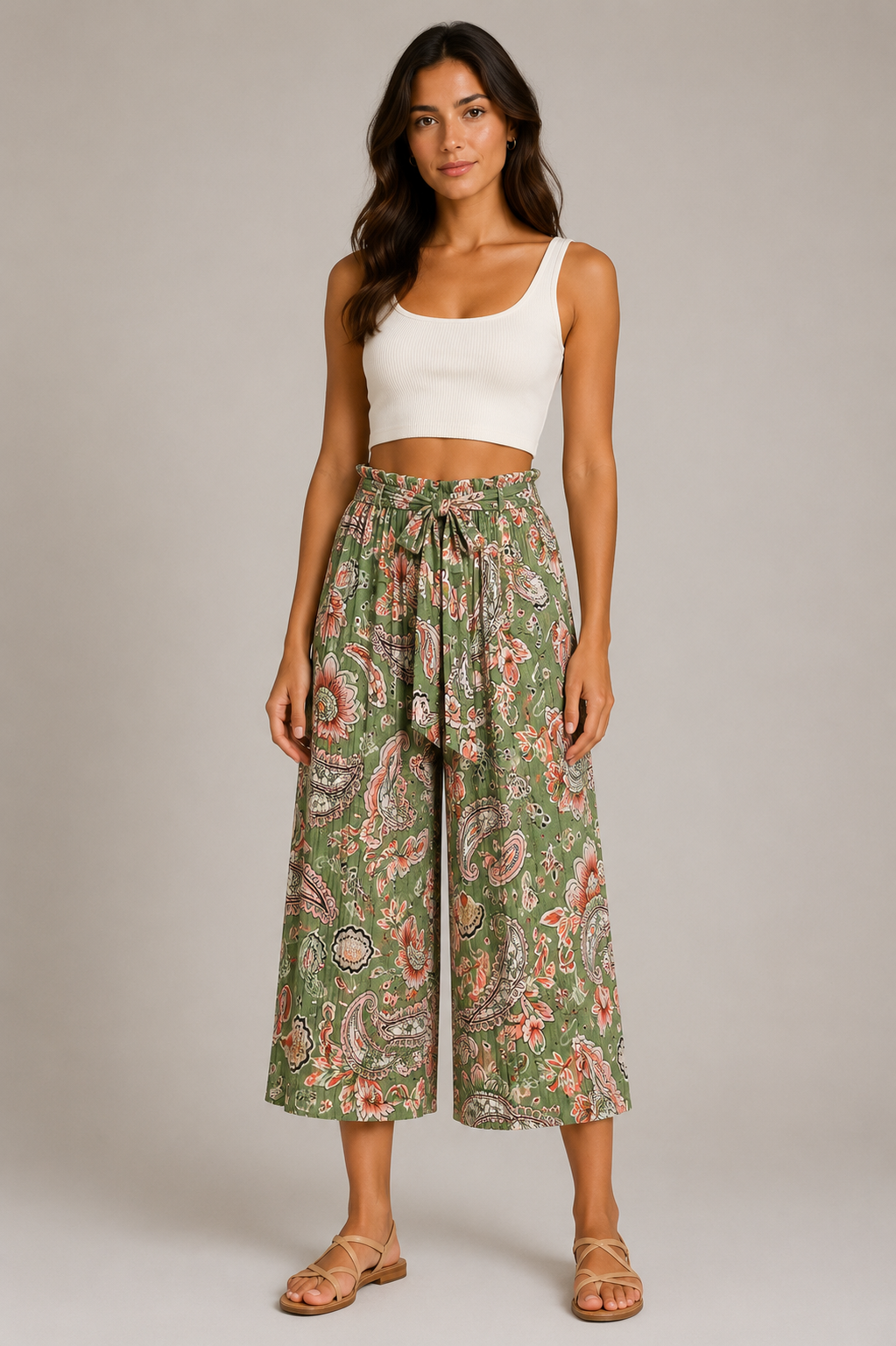 Pantalone Palazzo Donna Fantasia Paisley con Cintura (BQ865-47)