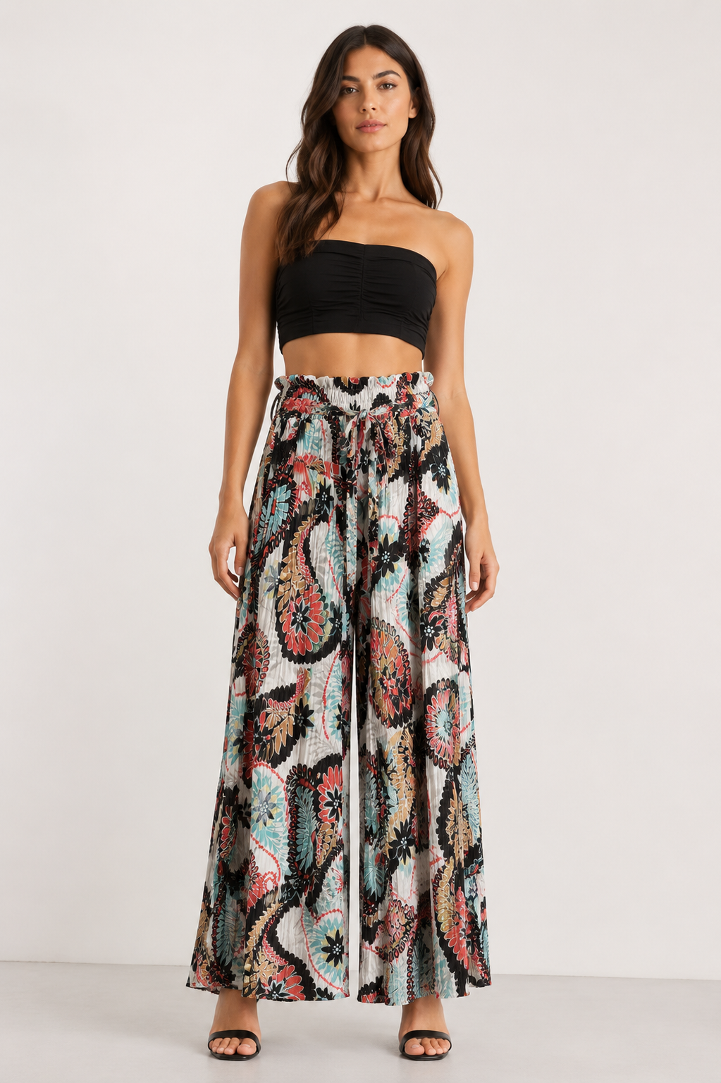 Pantalone Palazzo Donna Fantasia Astratta con Cintura (BQ865-14)