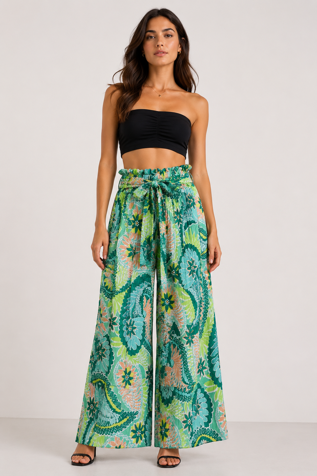 Pantalone Palazzo Donna Fantasia Astratta con Cintura (BQ865-14)