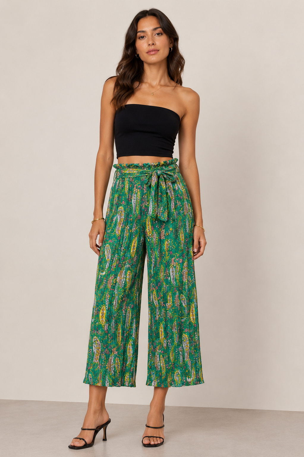 Pantalone Palazzo Donna Fantasia Etnica con Cintura (BQ865-10)