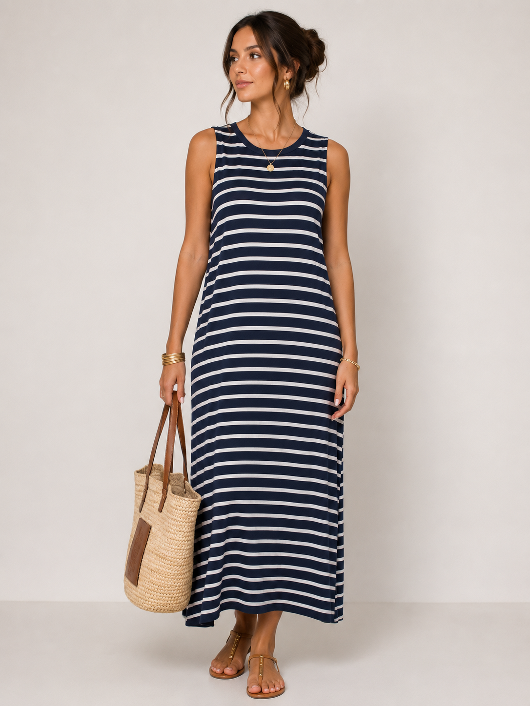 Abito Lungo Donna Smanicato a Righe