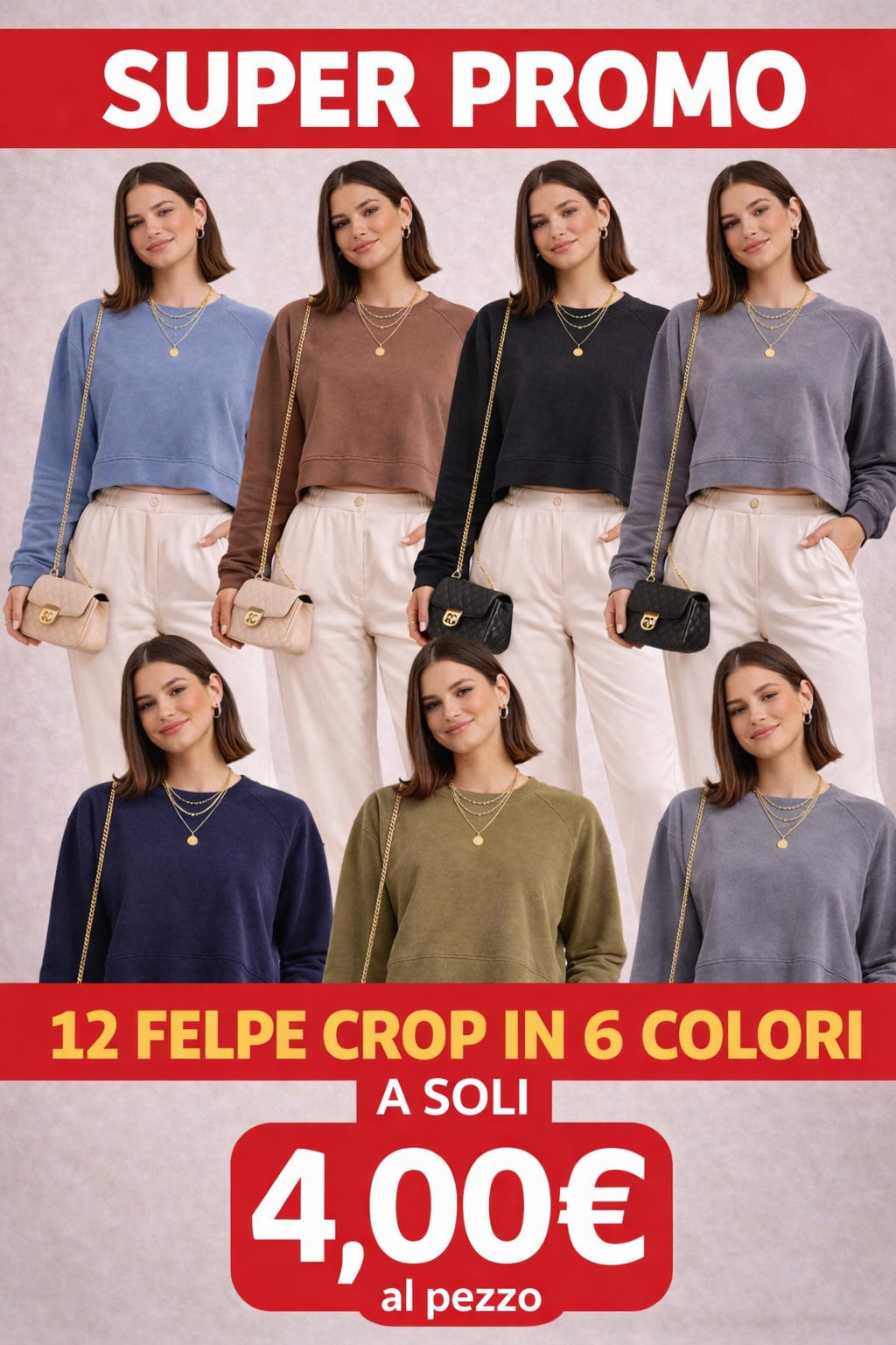 SET 12 FELPE CROP 6 COLORI MADE IN ITALY